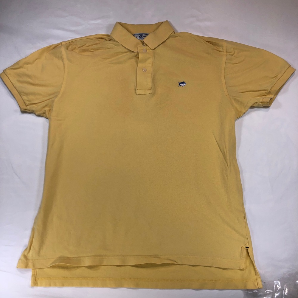 Southern Tide Mens Skipjack Polo Shirt Yellow Large Short Sleeve Cotton Pique